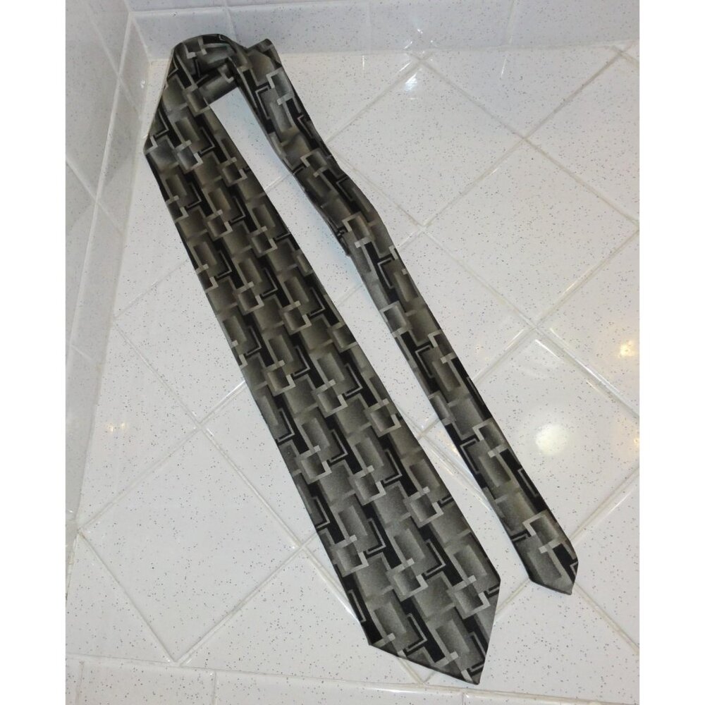 Vintage Gray & Black Covington Silk Neck Tie geometric